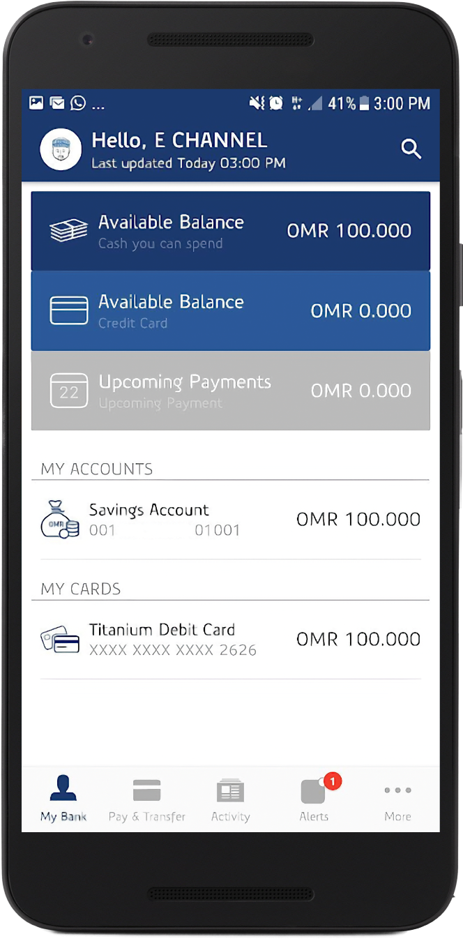 Main Homepage showing user accounts