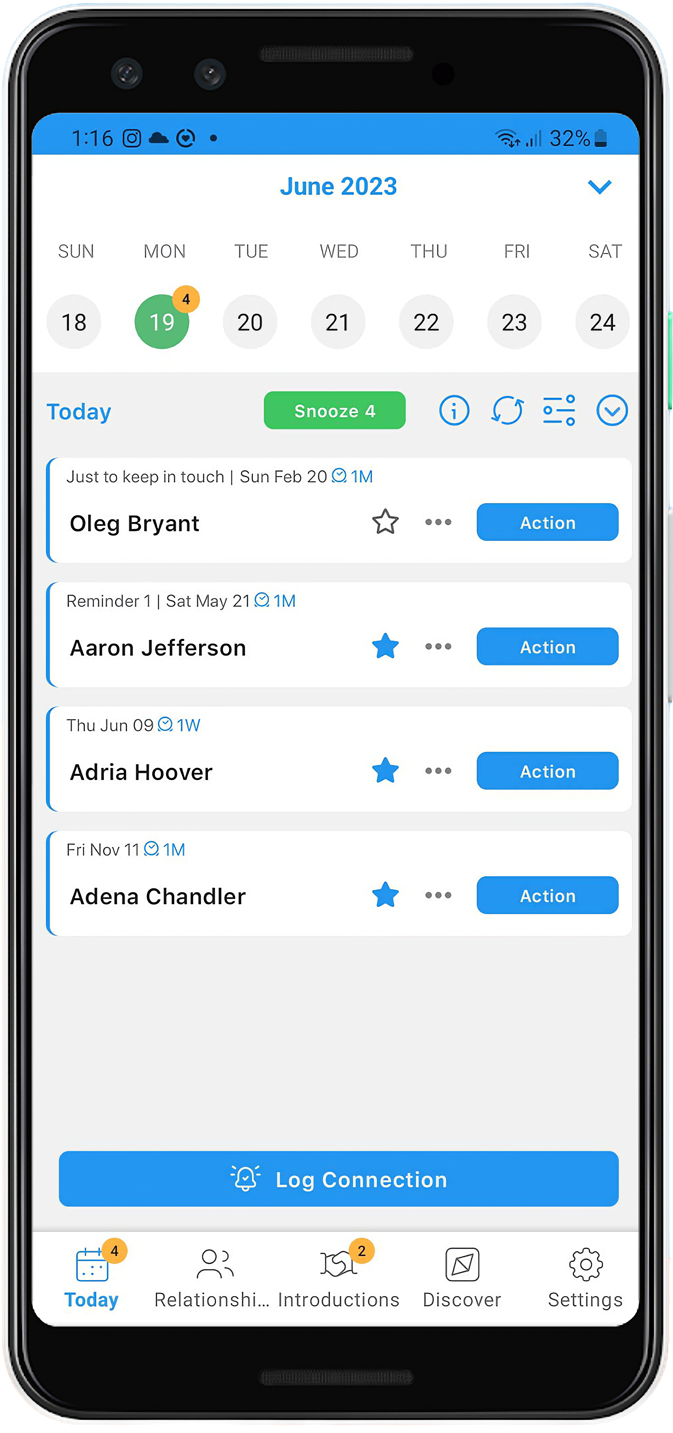 Main Homepage showing today's reminders