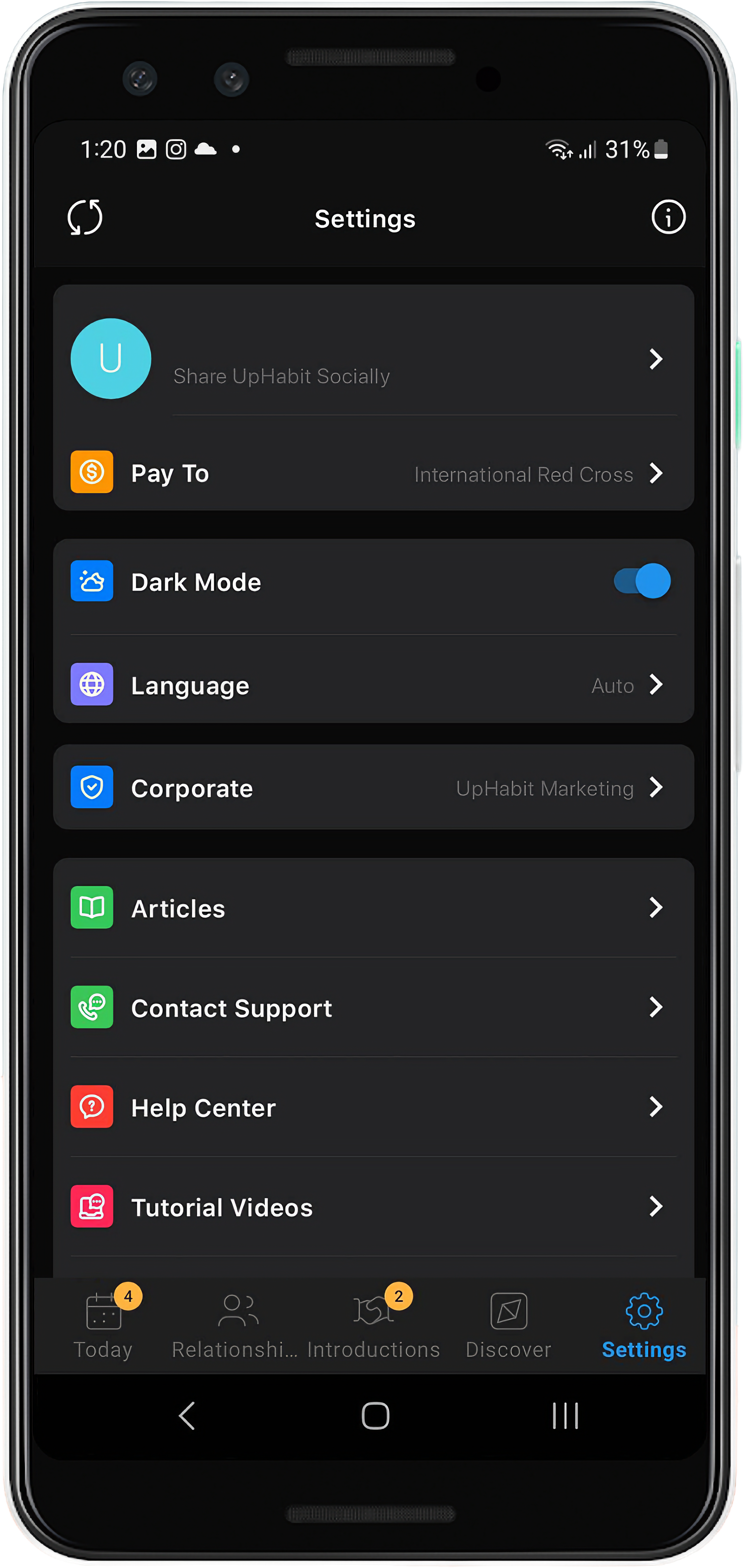 Dark Mode in Setting Screen